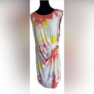 NEW Calvin Klein Coral & Yellow Floral Buckle Dress Size XL Casual & Business